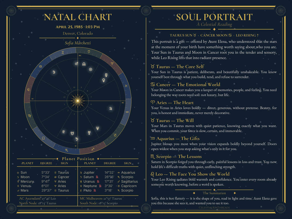 Gift Soul Portrait — the full 24×18 portrait, opening and closing in the giver's name